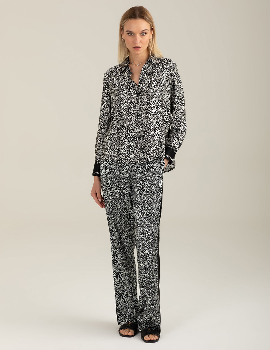 Pantalone in raso stampato donna black fw26s30pt cc-a0951 Pantalone in raso stampato