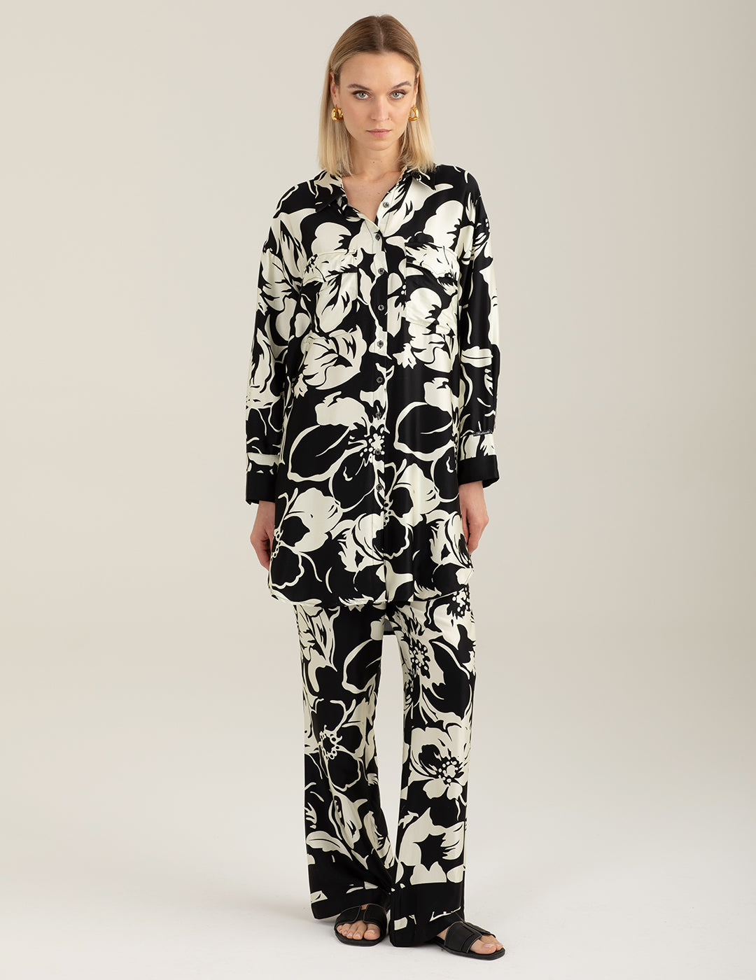 Pantalone in raso stampato donna flower fw26s30pt cc-a1407 Pantalone in raso stampato