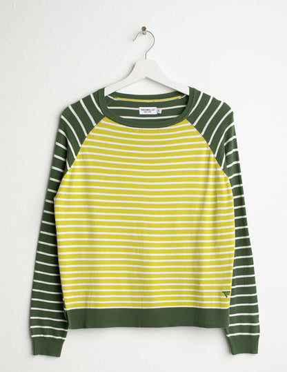 Long-Sleeve Raglan Crew Neck Knit with Stripes