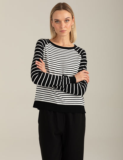 Maglia girocollo raglan a righe