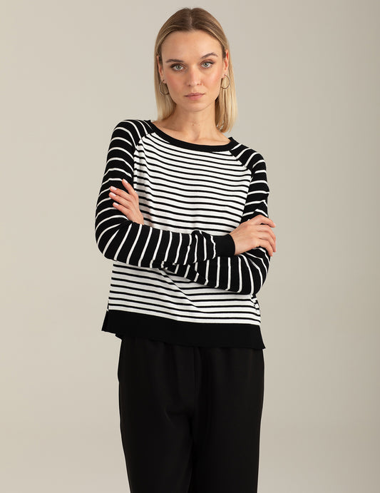 Maglia girocollo raglan a righe donna black fw26s32mg cc-a0951