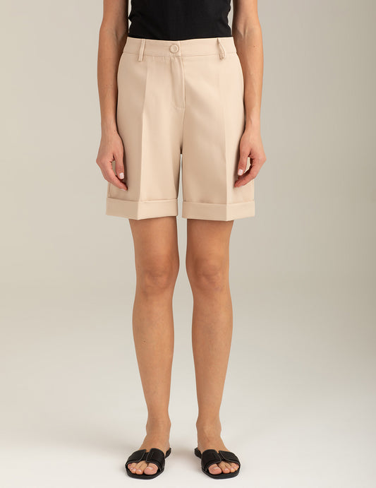 Bermuda bi-stretch con risvolto donna beige fw26s38eu cc-a0101