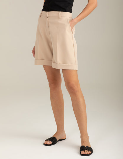 Bi-Stretch Bermuda Shorts with Cuffed Hem