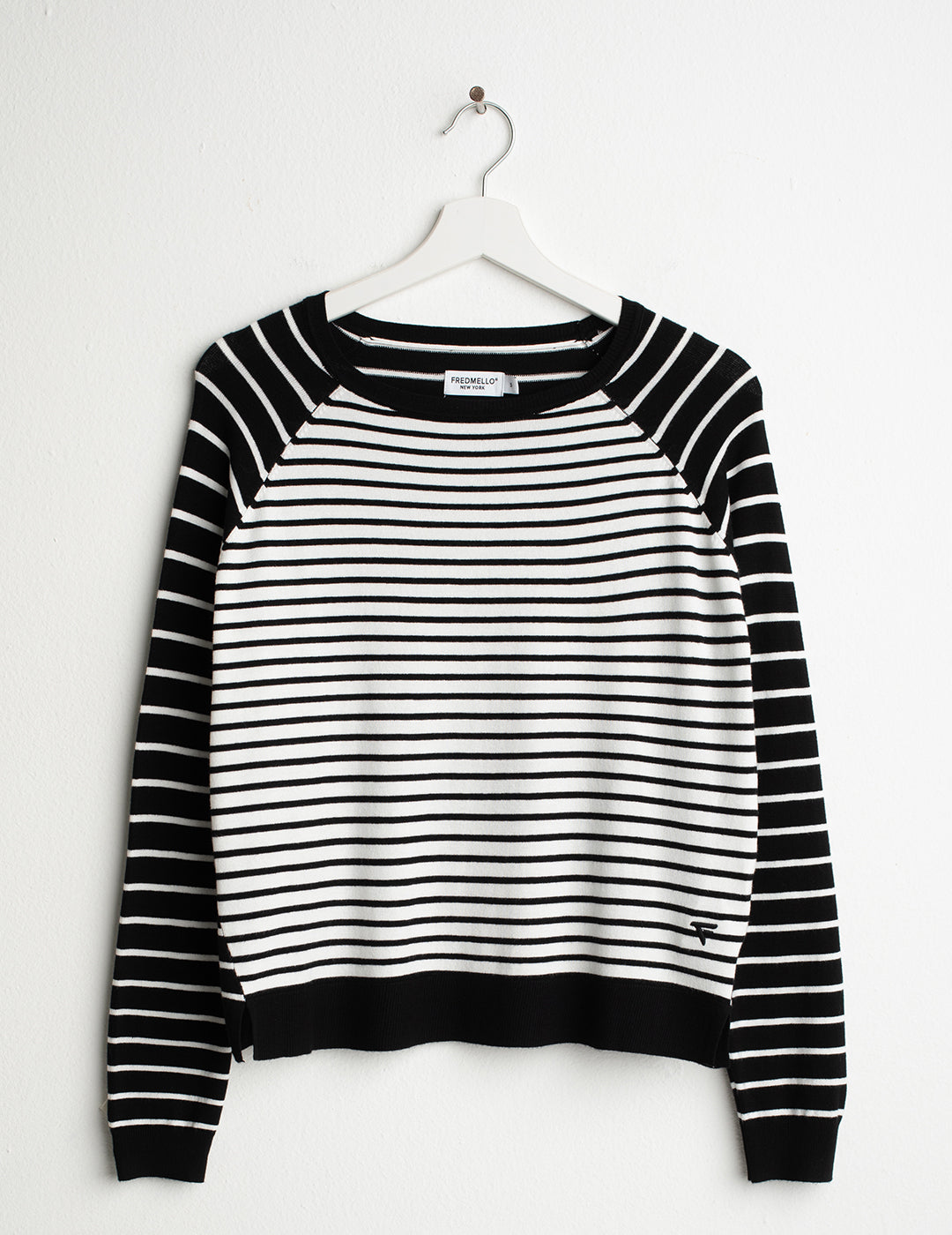 Maglia girocollo raglan a righe donna black fw26s32mg cc-a0951 Maglia girocollo raglan a righe