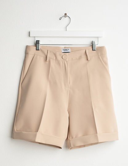 Bi-Stretch Bermuda Shorts with Cuffed Hem