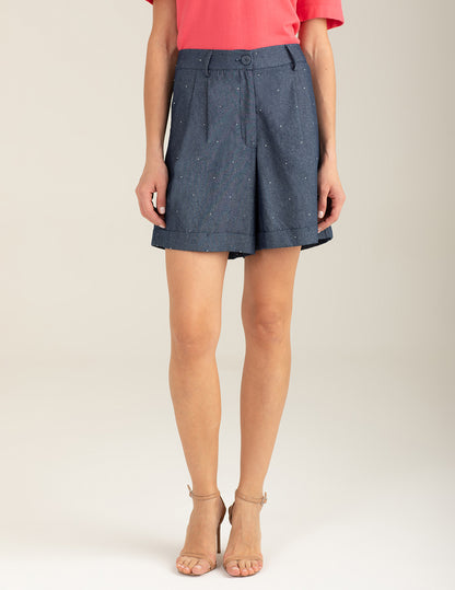 Bermuda chambray con applicazioni di strass