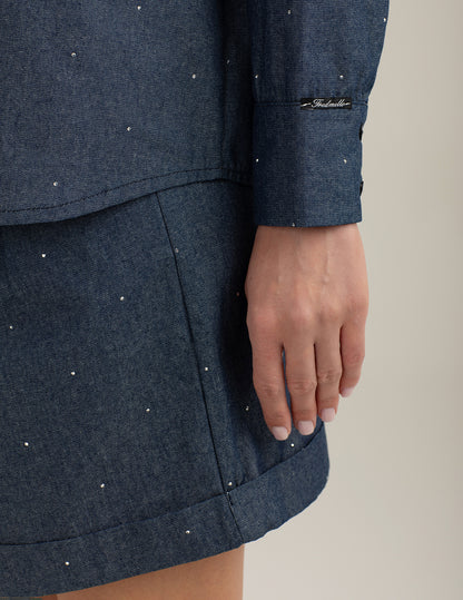 Bermuda chambray con applicazioni di strass