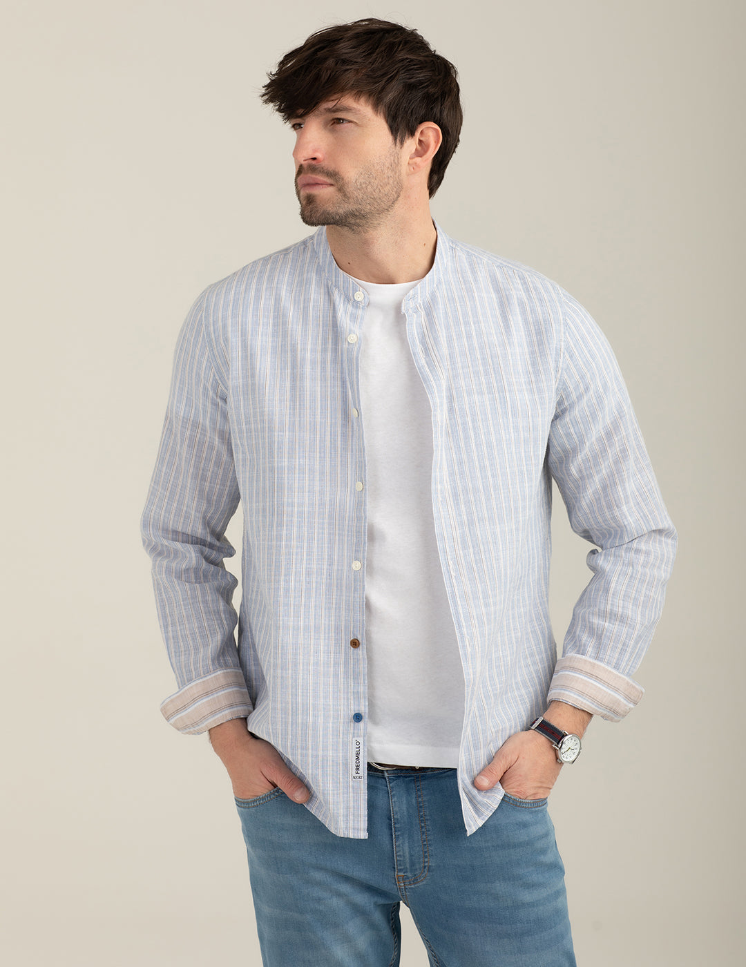 Corean Collar Shirt man light blue fm26s12ct cc-a1001 Corean Collar Shirt