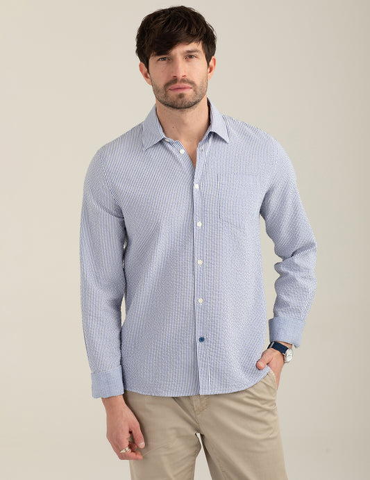 Camicia in seersucker uomo blue fm26s13ct cc-a0601
