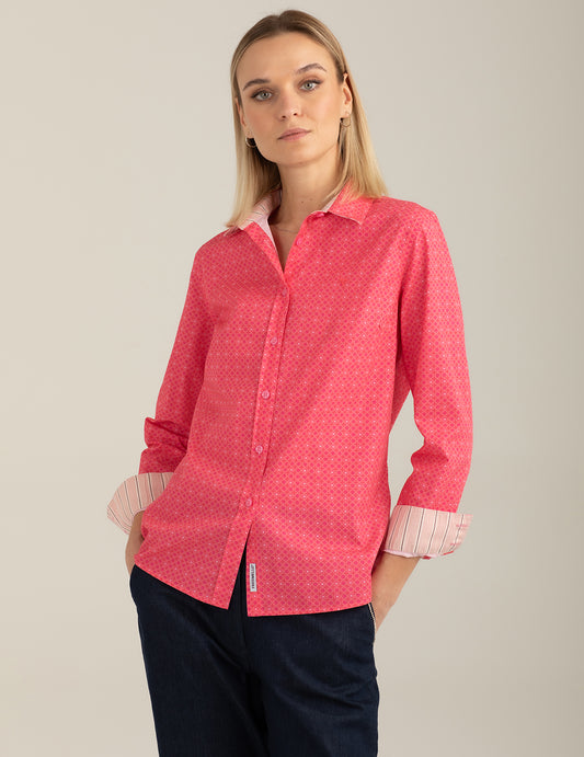 Camicia a manica lunga di cotone stampato donna coral fw26s25cs cc-a0202