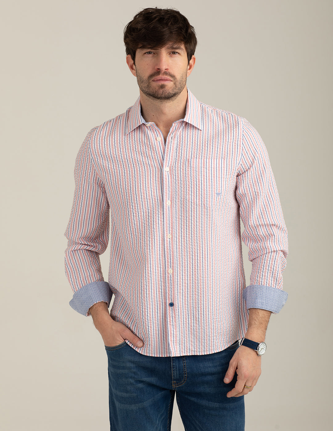 Camicia in seersucker uomo red fm26s13ct cc-a0301 Camicia in seersucker