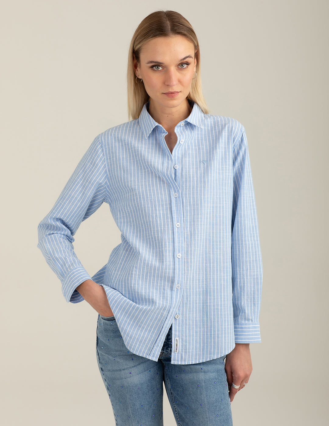 Camicia a manica lunga a righe donna light blue fw26s07ct cc-a1001 Camicia a manica lunga a righe