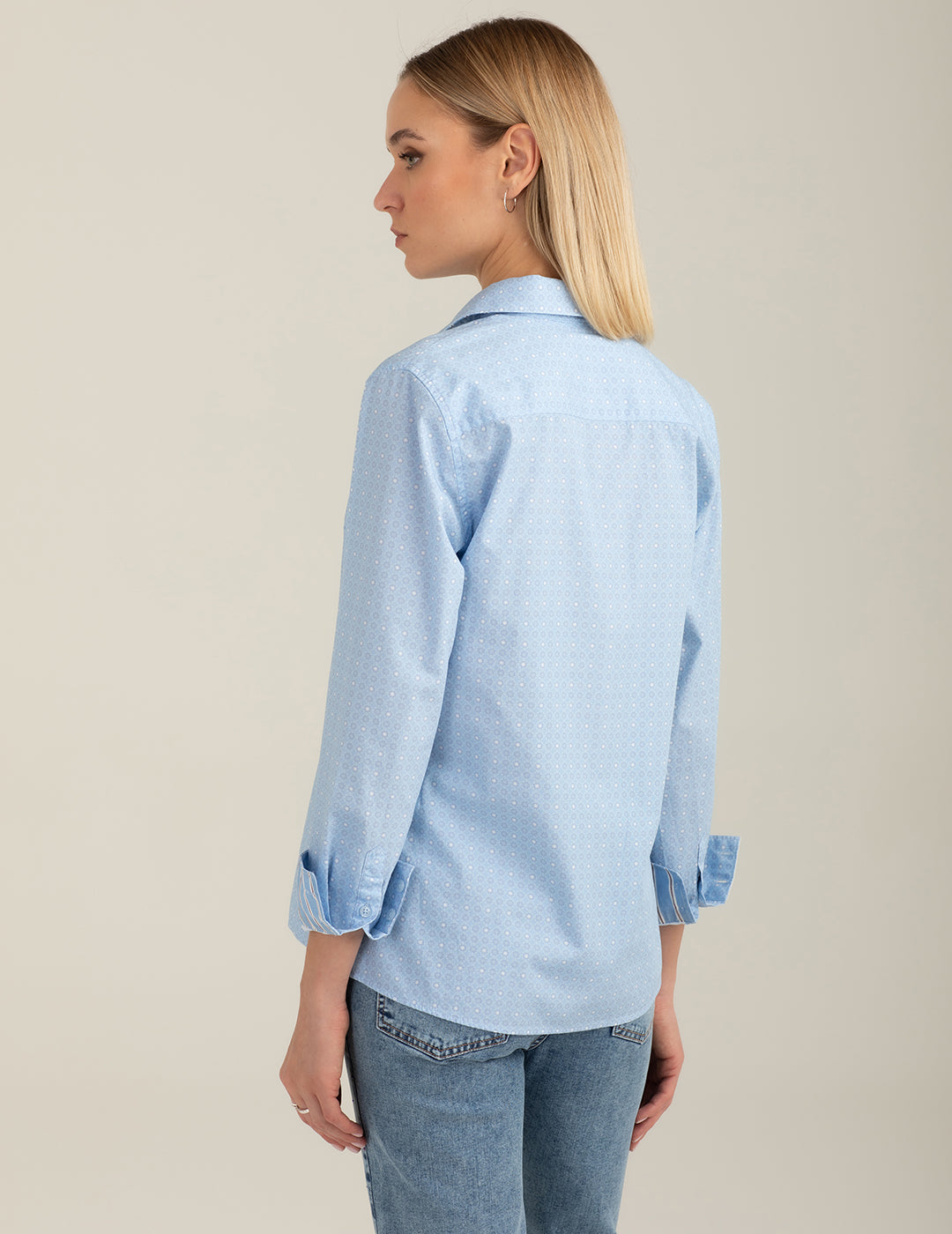Camicia a manica lunga di cotone stampato donna light blue fw26s25cs cc-a1001 Camicia a manica lunga di cotone stampato
