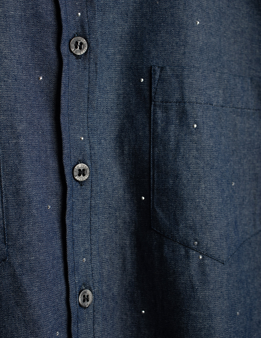 Camicia a manica lunga in chambray con strass donna indigo fw26s40cu cc-a0608 Camicia a manica lunga in chambray con strass