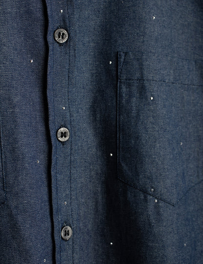 Camicia a manica lunga in chambray con strass