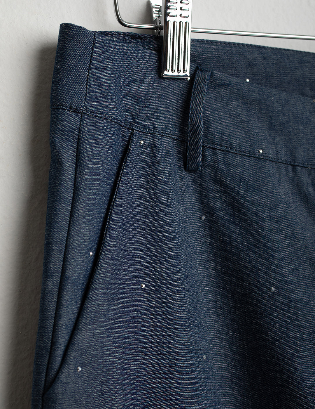 Pantalone palazzo in tessuto chambray con strass donna indigo fw26s50pu cc-a0608 Pantalone palazzo in tessuto chambray con strass