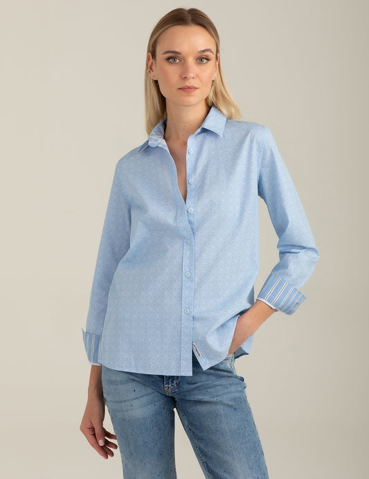 Camicia a manica lunga di cotone stampato - back - 002