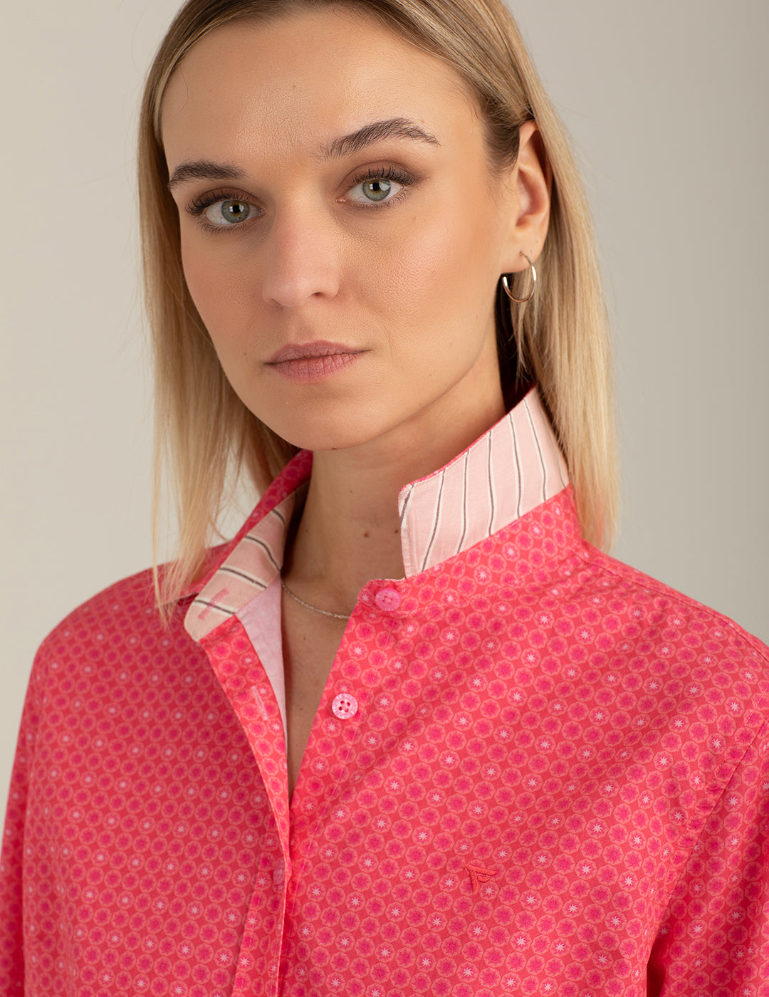 Camicia a manica lunga di cotone stampato donna coral fw26s25cs cc-a0202 Camicia a manica lunga di cotone stampato