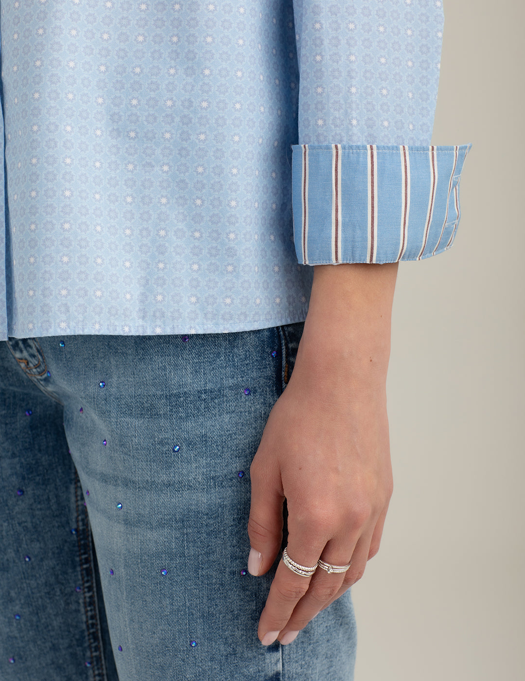 Camicia a manica lunga di cotone stampato donna light blue fw26s25cs cc-a1001 Camicia a manica lunga di cotone stampato