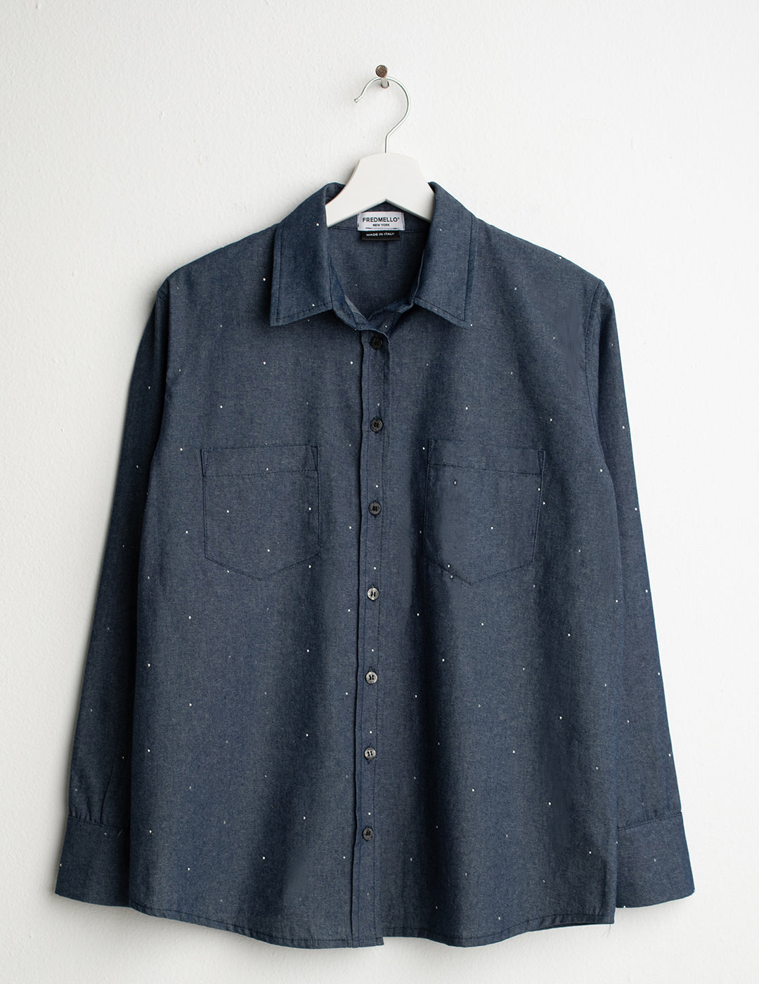 Camicia a manica lunga in chambray con strass donna indigo fw26s40cu cc-a0608 Camicia a manica lunga in chambray con strass