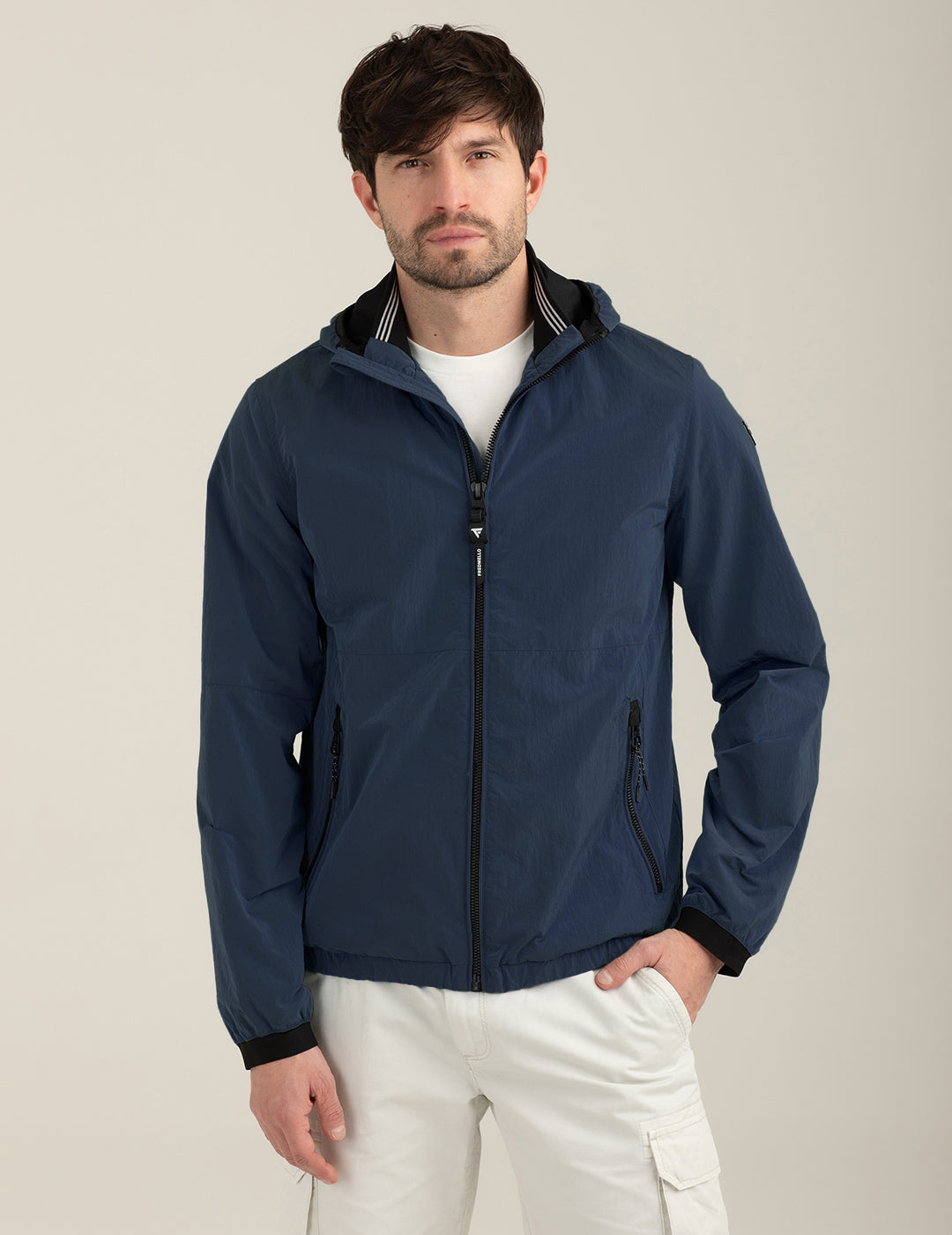 Giacca Windbreaker con cappuccio uomo blue fm26s03ku cc-a0601 CAPOSPALLA GIUBBOTTO UNITO MAN