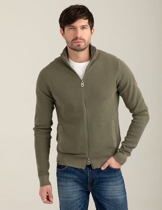 Maglia full zip in punto piquet uomo army fm26s03mz cc-a0804