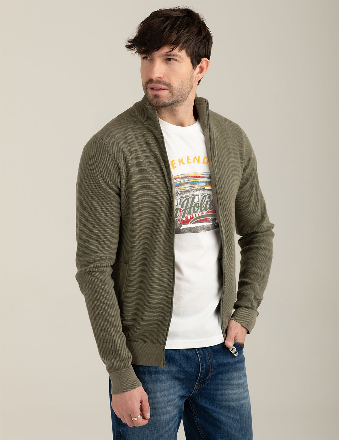 Maglia full zip in punto piquet uomo army fm26s03mz cc-a0804 MAGLIA M/L ZIP UNITO MAN