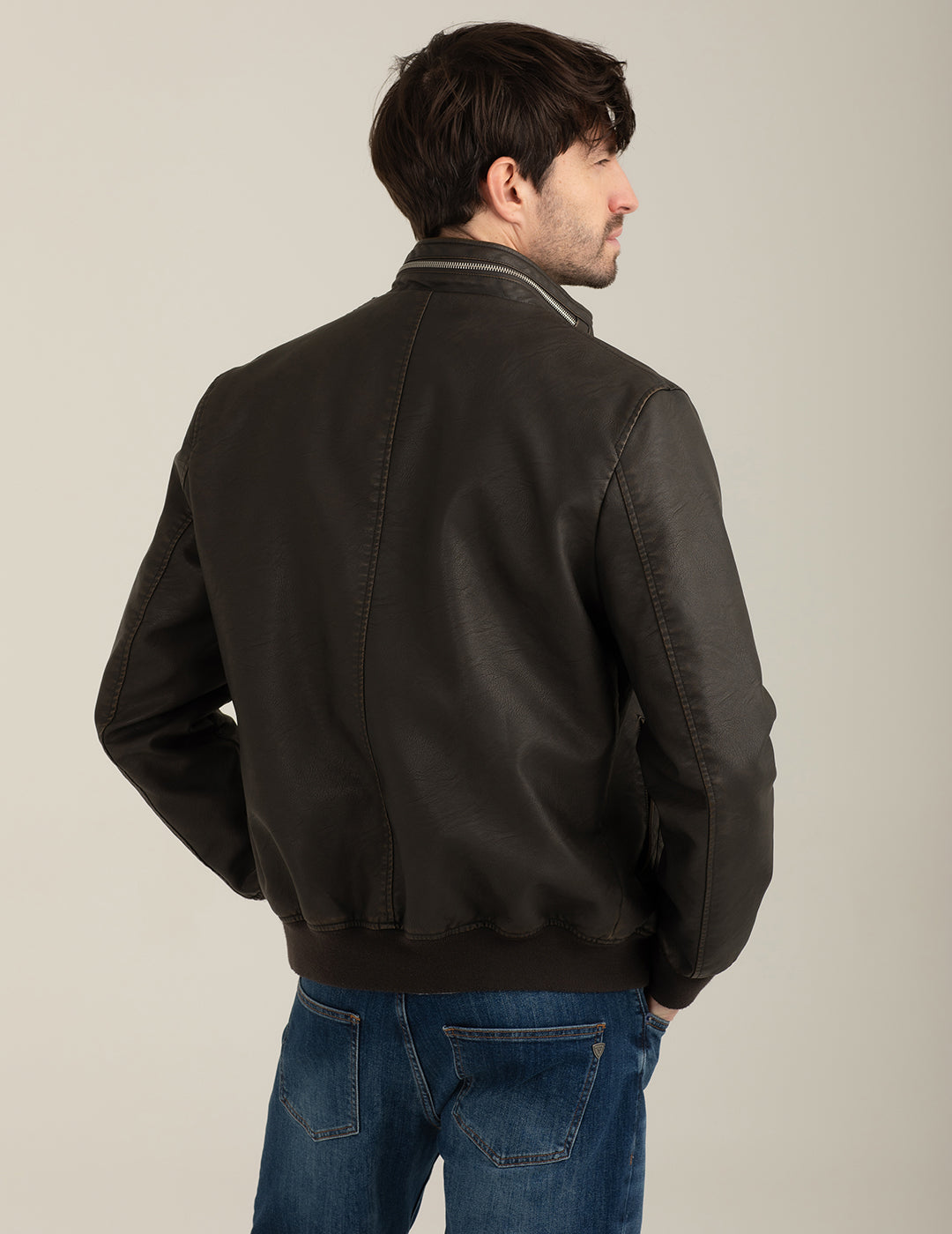 Faux Leather Jacket with Metal Zip man brown fm26s08ke cc-a0251 CAPOSPALLA ECOPELLE MAN