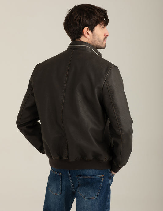 Faux Leather Jacket with Metal Zip - back - 002