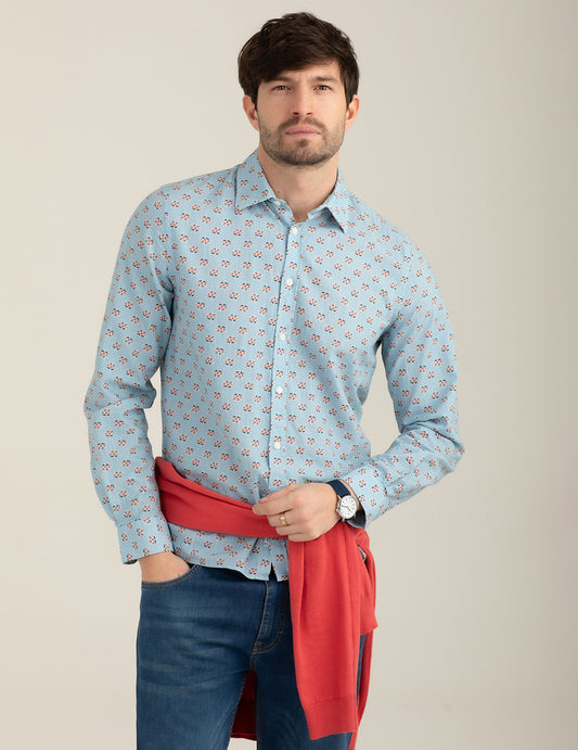 Camicia stampata uomo light blue fm26s09cs cc-a1001