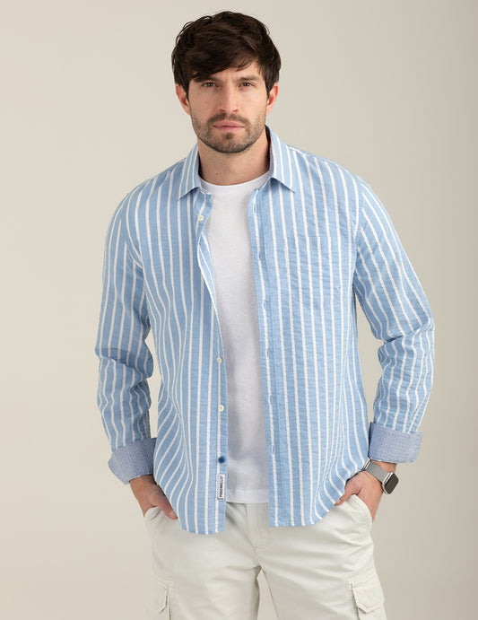 Camicia in seersucker uomo light blue fm26s13ct cc-a1001