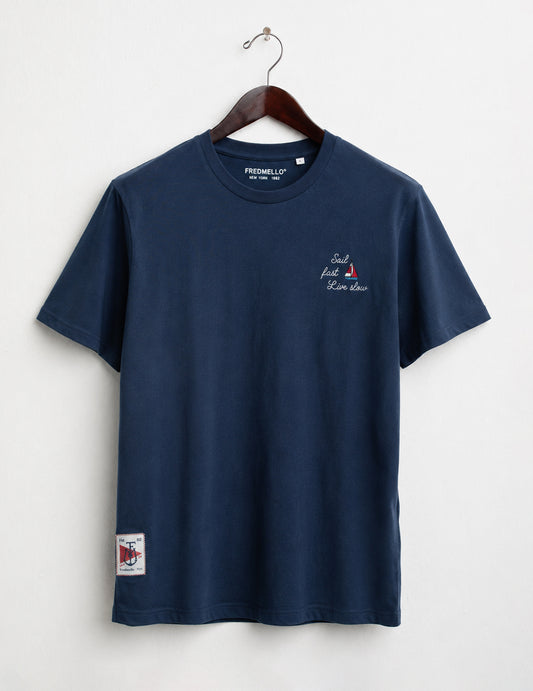 T-shirt girocollo con grafica ricamata uomo blue fm26s15tg cc-a0601