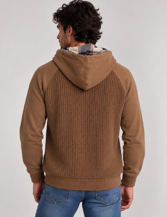 FELPA CON CAPPUCCIO IN MAGLIA E DETTAGLI A CONTRASTO - back - 002