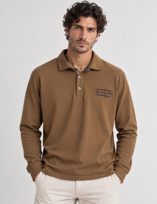 POLO CON DETTAGLI CHECK E CONTRASTO uomo camel fm26w01qu cc-a0252