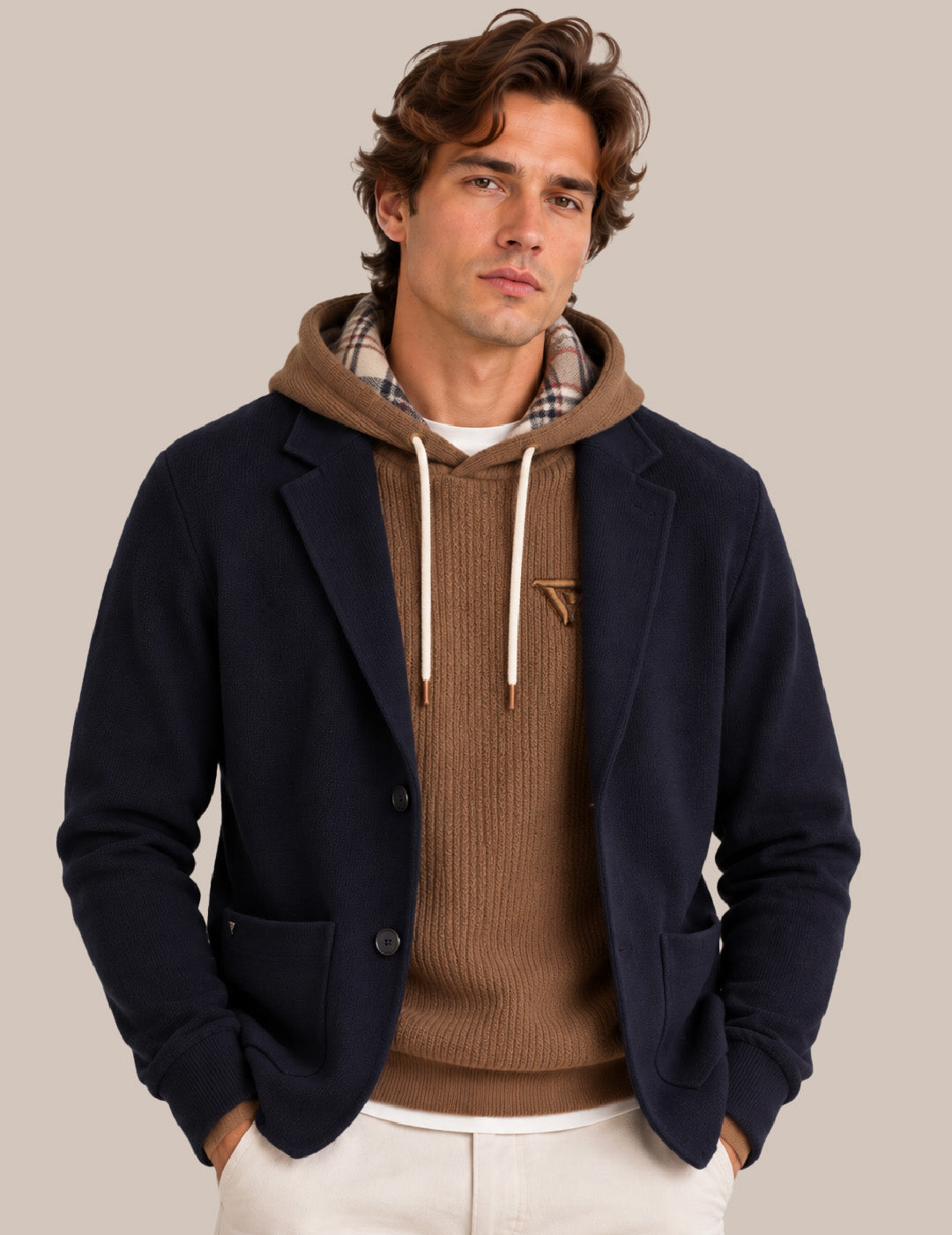 BLAZER MONOPETTO IN MAGLIA VANISÉ ESSENTIAL uomo dark blue fm26w02bm cc-a1201 BLAZER MAGLIA UNITO MAN