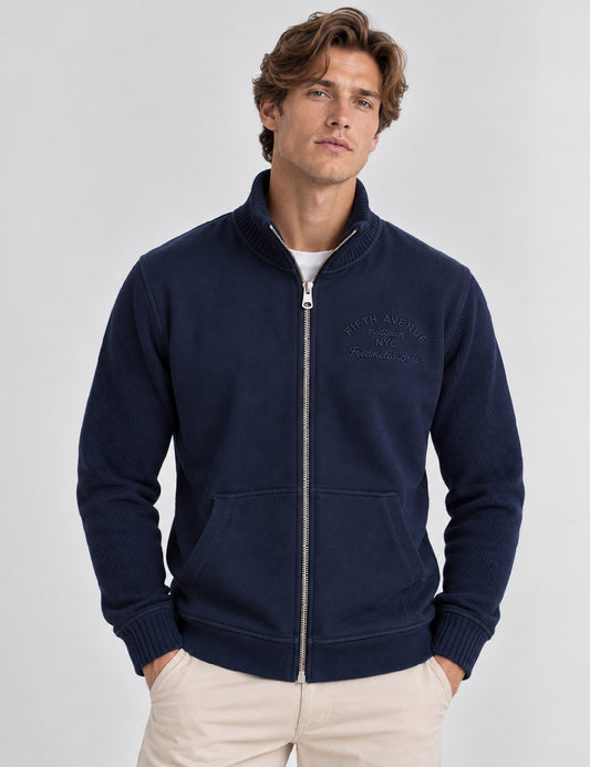 FELPA FULL ZIP CON DETTAGLI IN MAGLIA E CHECK uomo blue fm26w02fz cc-a0601