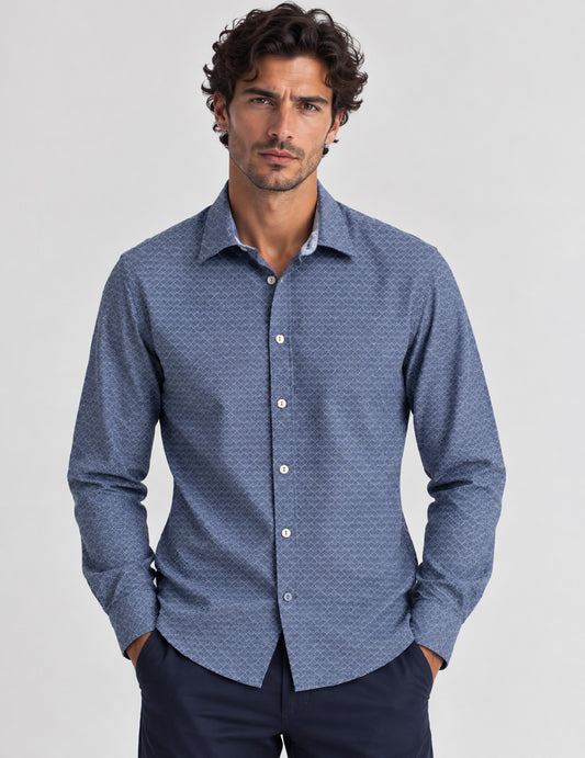 CAMICIA TINTOFILO JACQUARD CON DETTAGLI A CONTRASTO uomo middle blue fm26w03ct cc-a1101