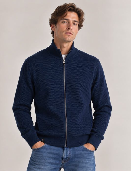 CARDIGAN FULL ZIP CON LAVORAZIONE A PUNTI uomo blue fm26w05mz cc-a0601