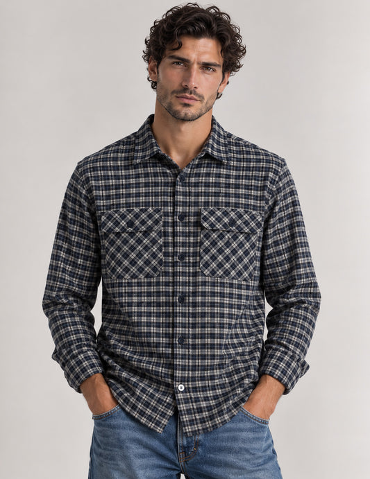 CAMICIA CHECK CON TASCHE APPLICATE E DETTAGLI A CONTRASTO uomo dark gray fm26w06ct cc-a0903