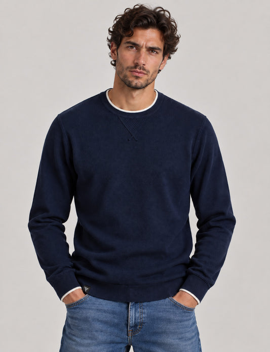 CREW-NECK SWEATER WITH TEXTURED STITCH DETAILING man blue fm26w06mg cc-a0601