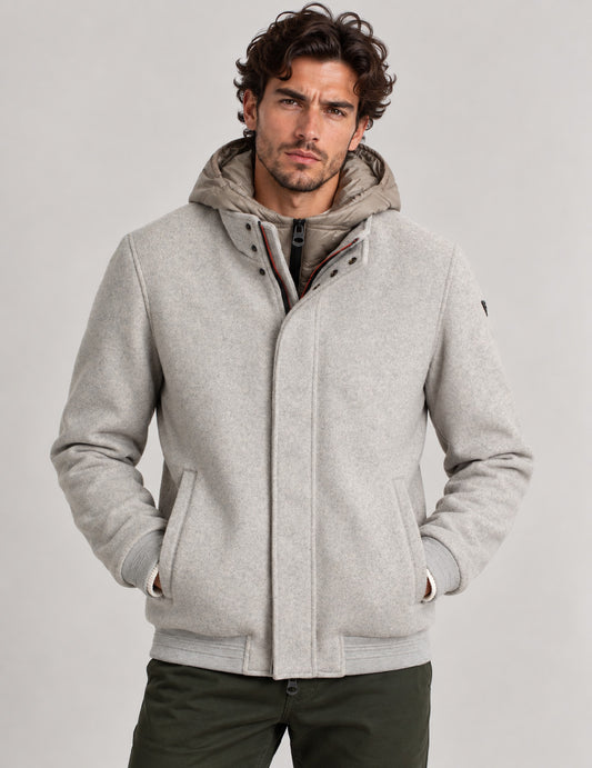 CLOTH JACKET WITH DETACHABLE HOOD man ivory melange fm26w07ku cc-a0911