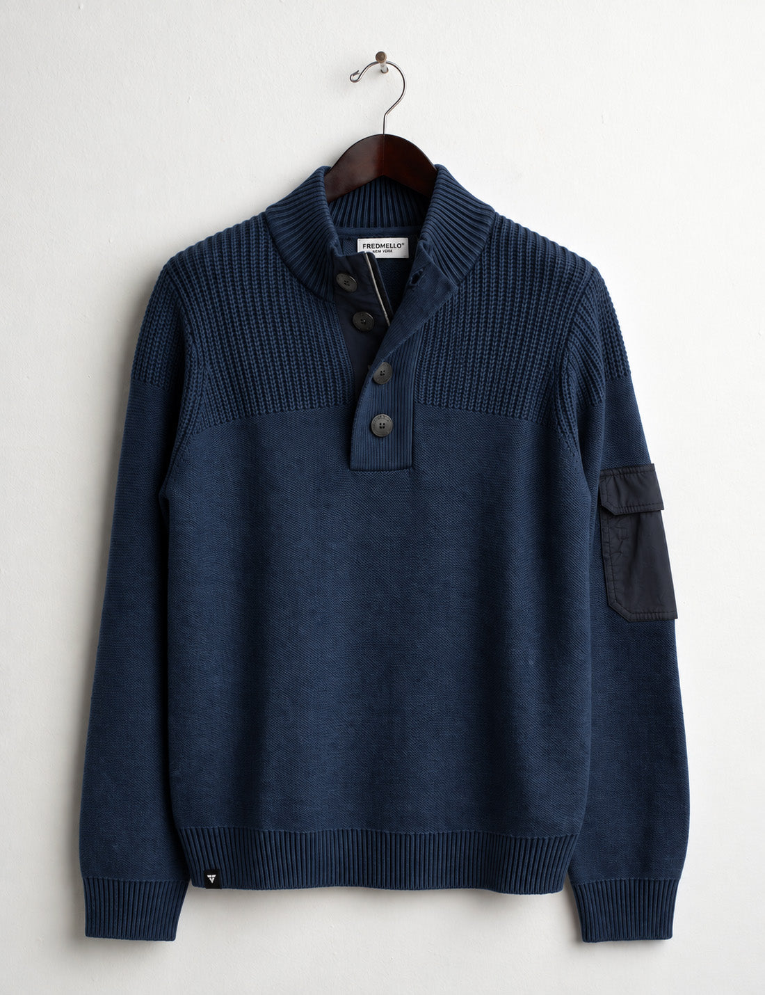 TRUCKER-STYLE SWEATER WITH CONTRAST NYLON DETAILS man blue fm26w09mm cc-a0601 MAGLIA M/L SEMI-APERTA UNITO MAN
