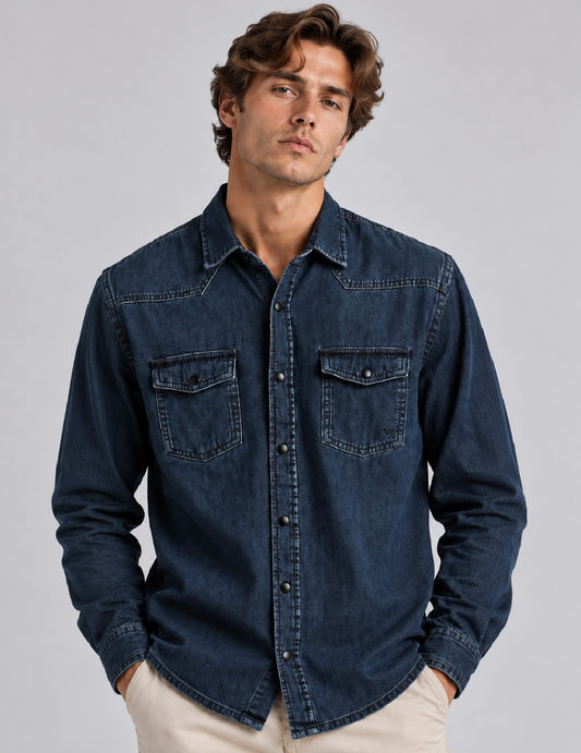 CAMICIA WESTERN IN DENIM STRETCH uomo blue fm26w11cd cc-a0601