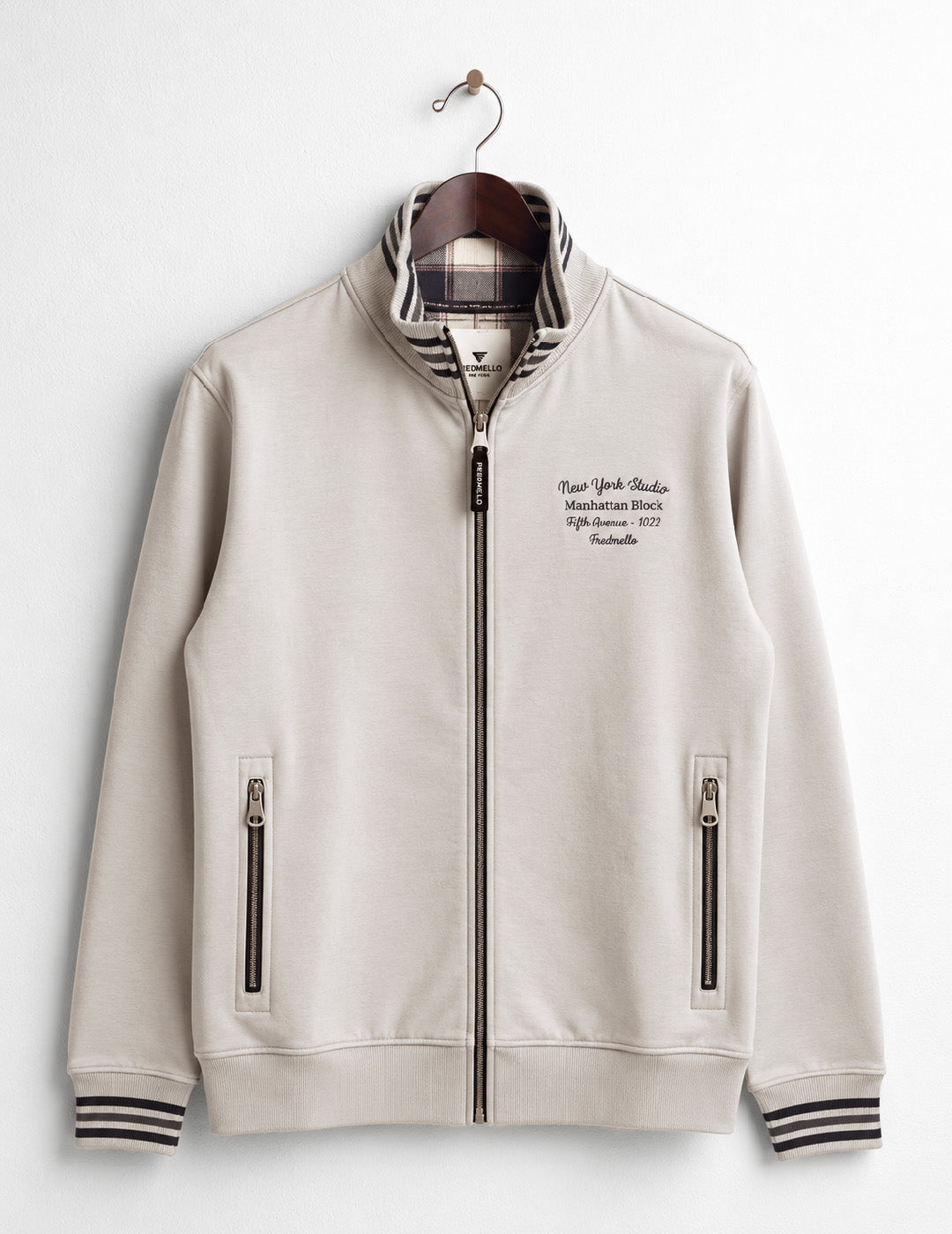 FELPA FULL ZIP CON DETTAGLI CHECK E RIGHE A CONTRASTO uomo ice fm26w11fz cc-a0005 FELPA M/L ZIP UNITO MAN