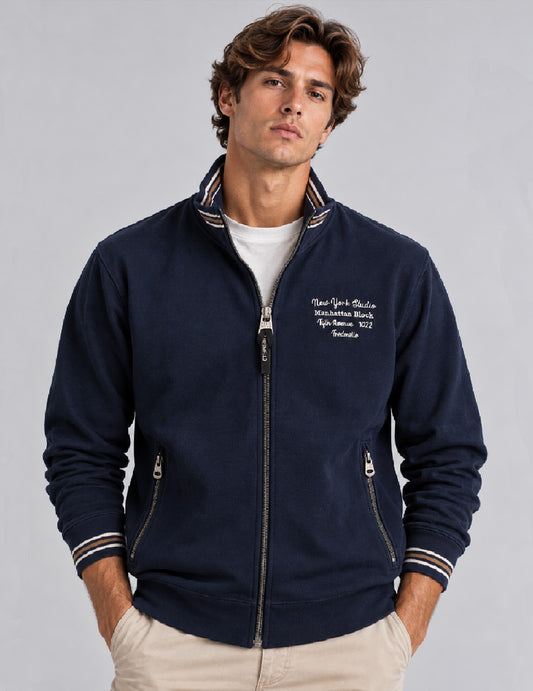 FELPA FULL ZIP CON DETTAGLI CHECK E RIGHE A CONTRASTO uomo blue fm26w11fz cc-a0601