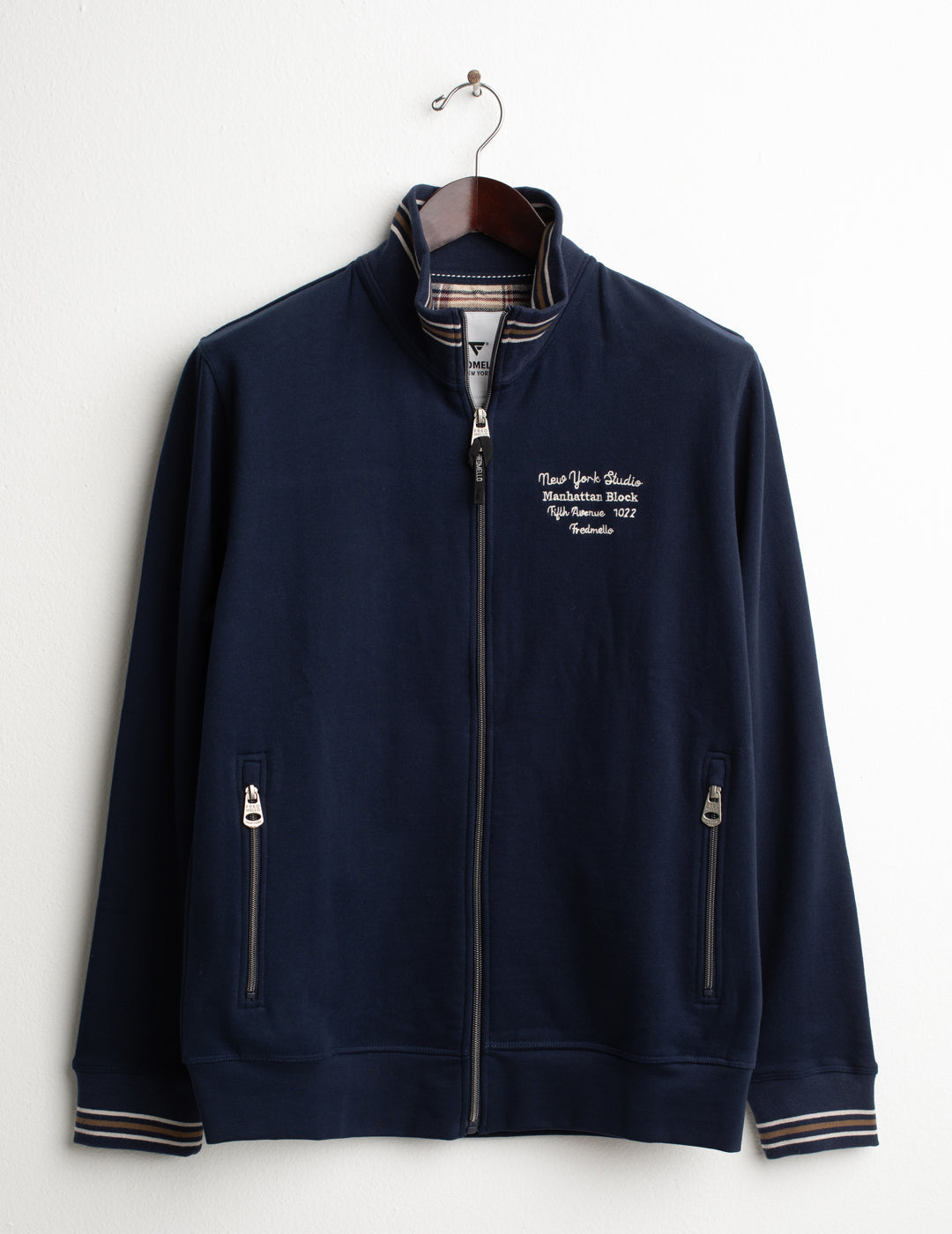 FELPA FULL ZIP CON DETTAGLI CHECK E RIGHE A CONTRASTO uomo blue fm26w11fz cc-a0601 FELPA M/L ZIP UNITO MAN