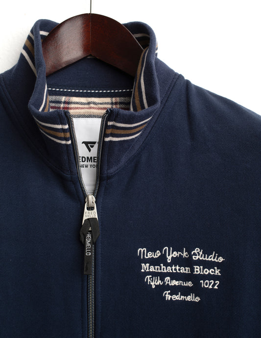 FELPA FULL ZIP CON DETTAGLI CHECK E RIGHE A CONTRASTO - back - 002