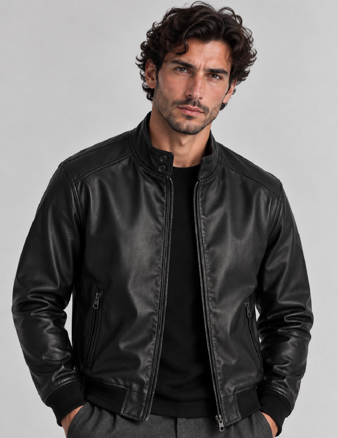 GIUBBOTTO IMBOTTITO EFFETTO PELLE uomo black fm26w12ke cc-a0951 CAPOSPALLA ECOPELLE MAN