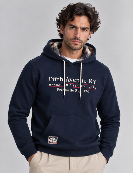 FELPA CAPPUCCIO E GRAFICA RICAMATA uomo blue fm26w13fc cc-a0601