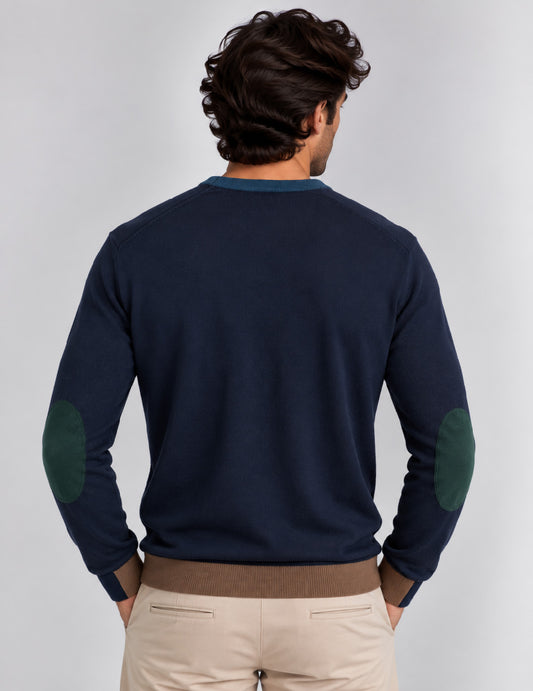 MAGLIA GIROCOLLO CON TOPPE A CONTRASTO - back - 002